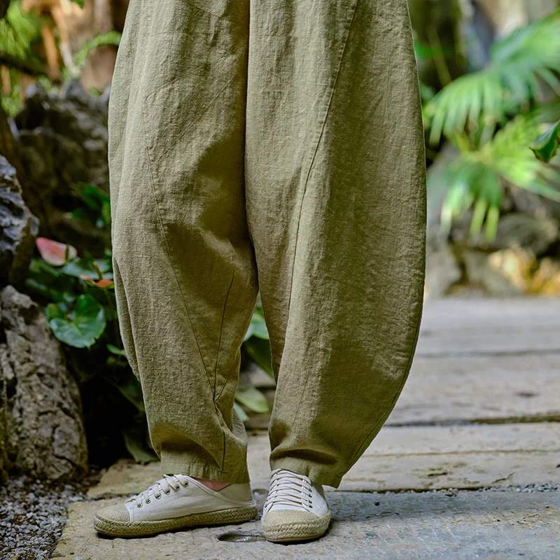 Pantaloni harem yoga larghi tinta unita con tasche Buddha Stones - Image 3