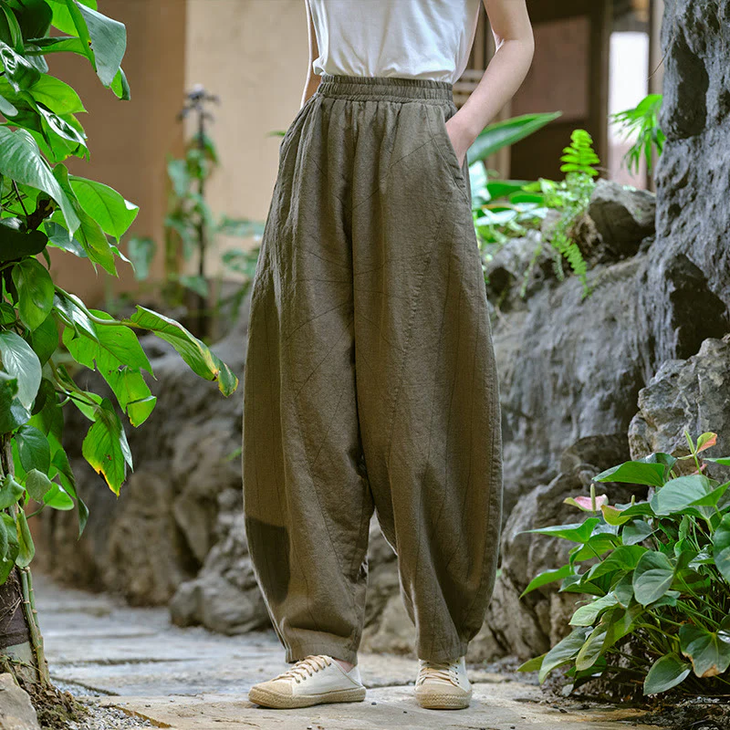Pantaloni harem yoga larghi tinta unita con tasche Buddha Stones - Image 34