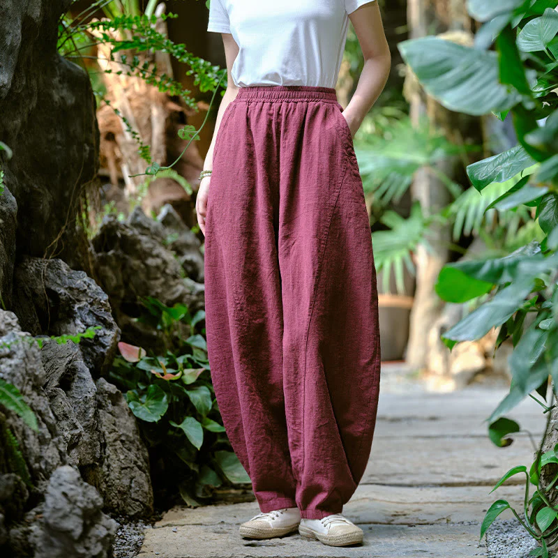 Pantaloni harem yoga larghi tinta unita con tasche Buddha Stones - Image 38