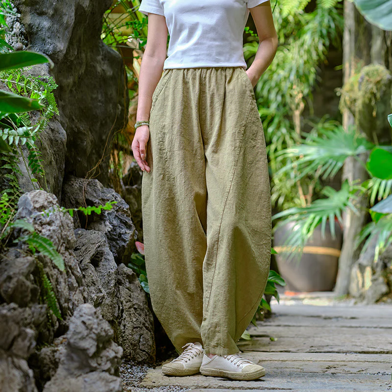 Pantaloni harem yoga larghi tinta unita con tasche Buddha Stones - Image 4