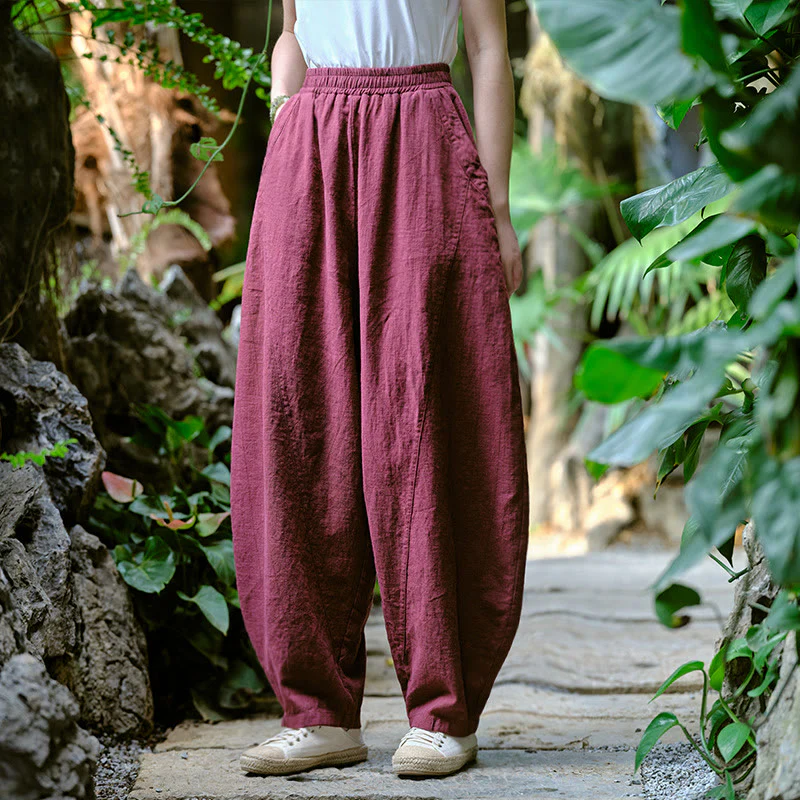 Pantaloni harem yoga larghi tinta unita con tasche Buddha Stones - Image 40