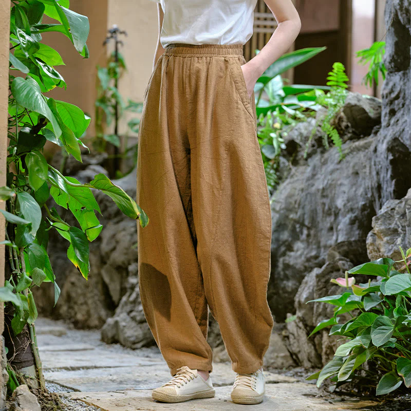 Pantaloni harem yoga larghi tinta unita con tasche Buddha Stones - Image 42