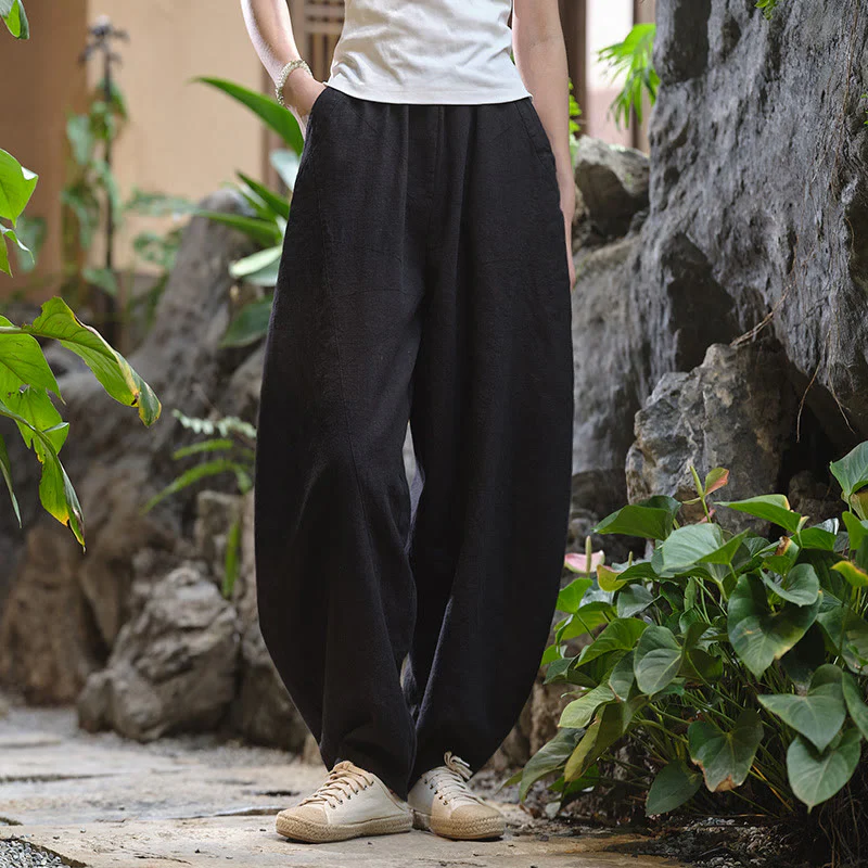 Pantaloni harem yoga larghi tinta unita con tasche Buddha Stones - Image 46