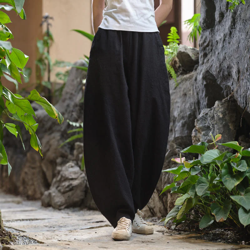 Pantaloni harem yoga larghi tinta unita con tasche Buddha Stones - Image 48
