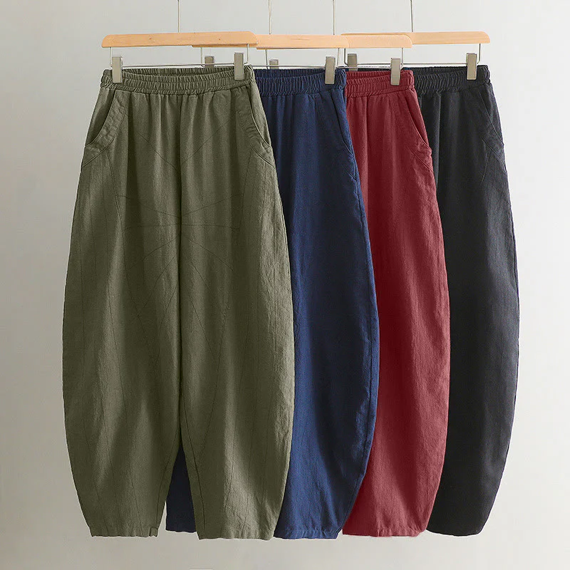 Pantaloni harem yoga larghi tinta unita con tasche Buddha Stones - Image 51