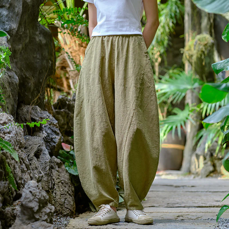 Pantaloni harem yoga larghi tinta unita con tasche Buddha Stones - Image 6