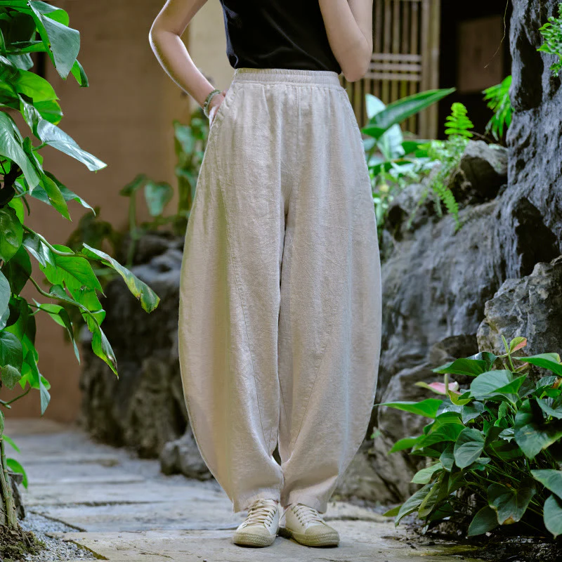 Pantaloni harem yoga larghi tinta unita con tasche Buddha Stones - Image 8
