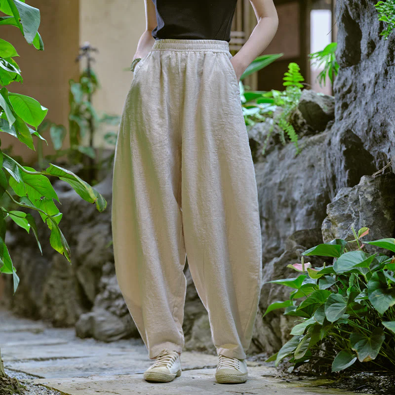 Pantaloni harem yoga larghi tinta unita con tasche Buddha Stones - Image 9