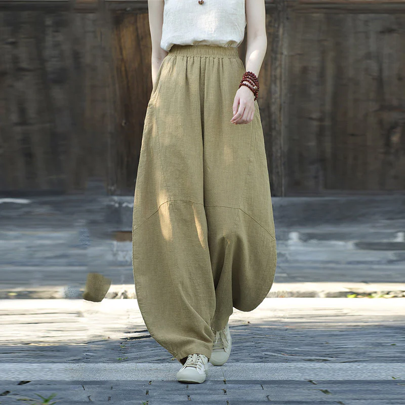 Pantaloni in cotone e lino con Buddha Stones , pantaloni harem larghi, pantaloni da yoga zen tai chi da donna - Image 10