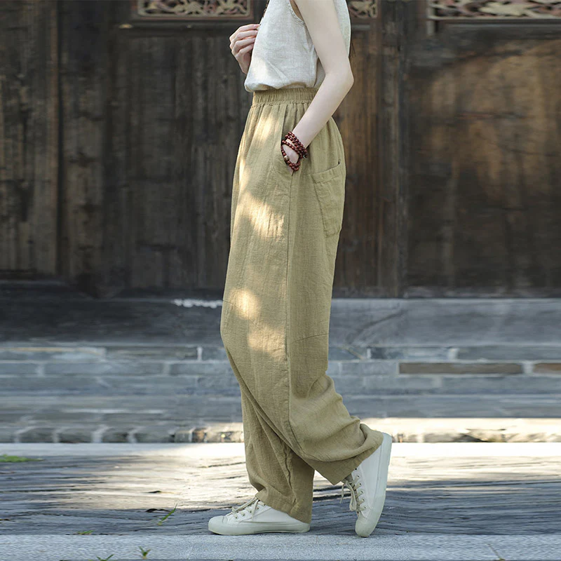 Pantaloni in cotone e lino con Buddha Stones , pantaloni harem larghi, pantaloni da yoga zen tai chi da donna - Image 11