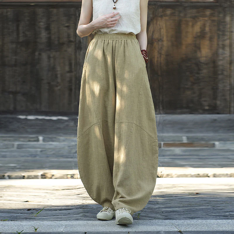 Pantaloni in cotone e lino con Buddha Stones , pantaloni harem larghi, pantaloni da yoga zen tai chi da donna - Image 12