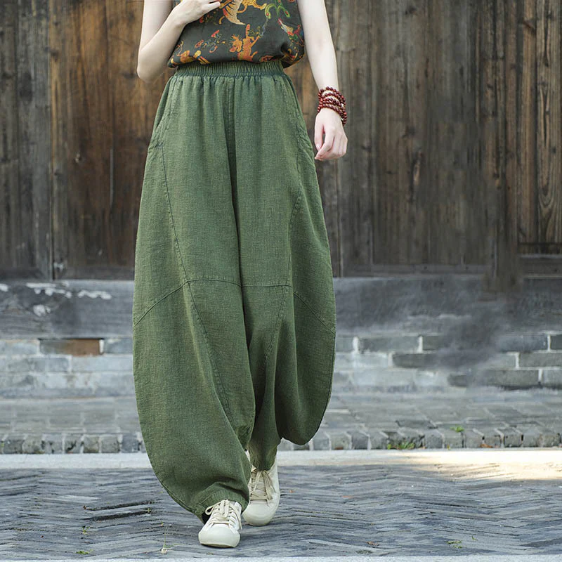 Pantaloni in cotone e lino con Buddha Stones , pantaloni harem larghi, pantaloni da yoga zen tai chi da donna - Image 14