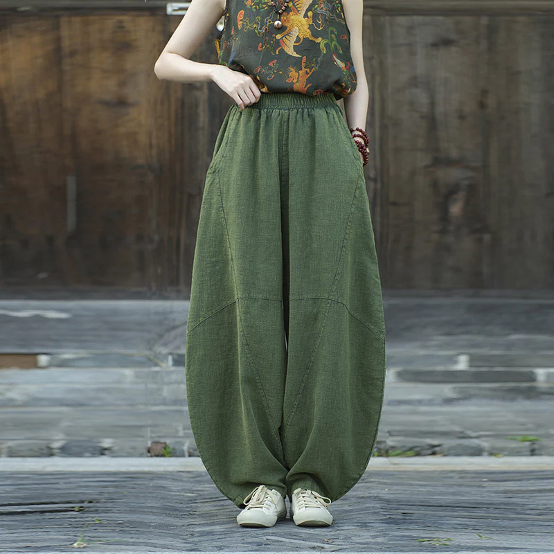 Pantaloni in cotone e lino con Buddha Stones , pantaloni harem larghi, pantaloni da yoga zen tai chi da donna - Image 15