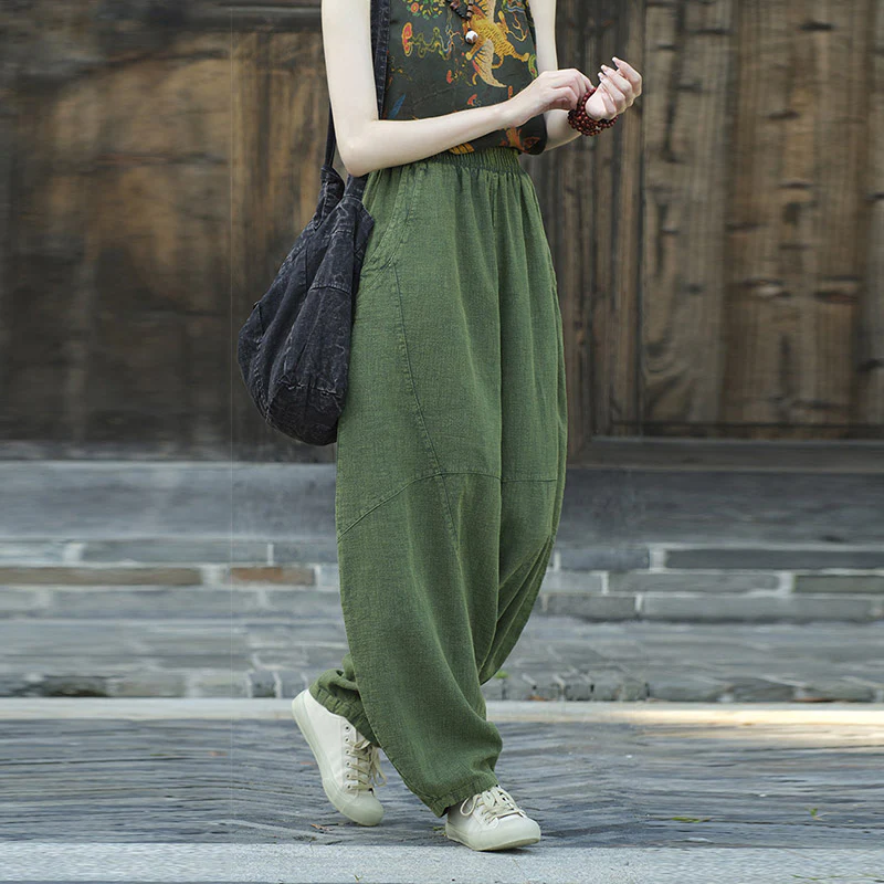 Pantaloni in cotone e lino con Buddha Stones , pantaloni harem larghi, pantaloni da yoga zen tai chi da donna - Image 16