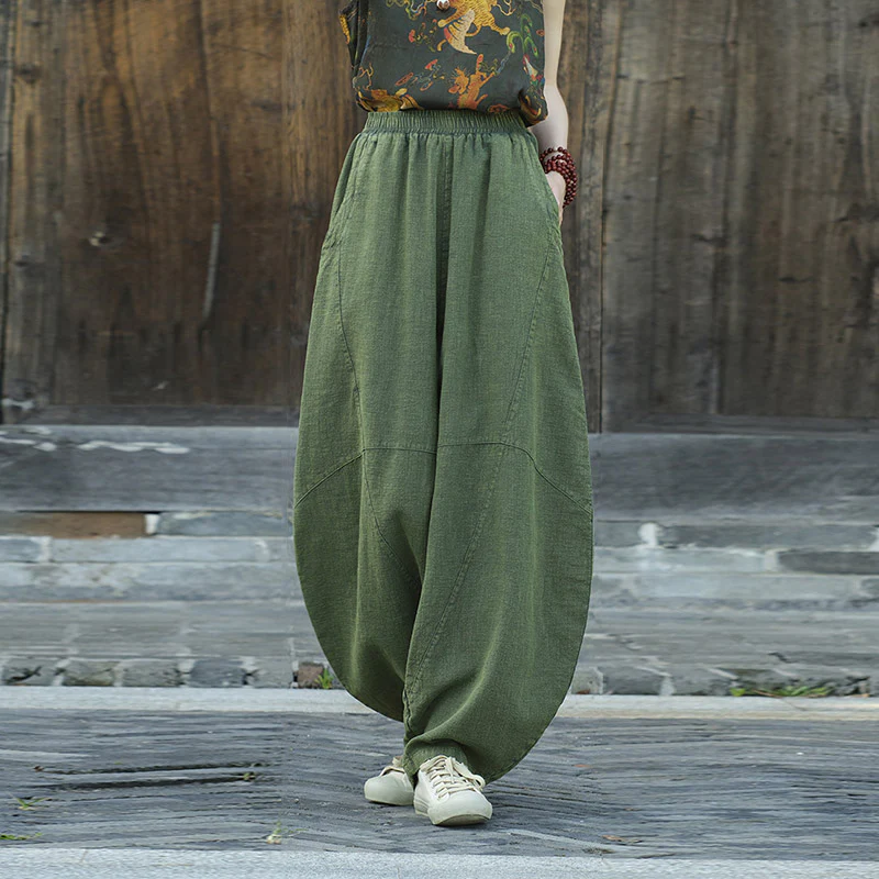 Pantaloni in cotone e lino con Buddha Stones , pantaloni harem larghi, pantaloni da yoga zen tai chi da donna - Image 17