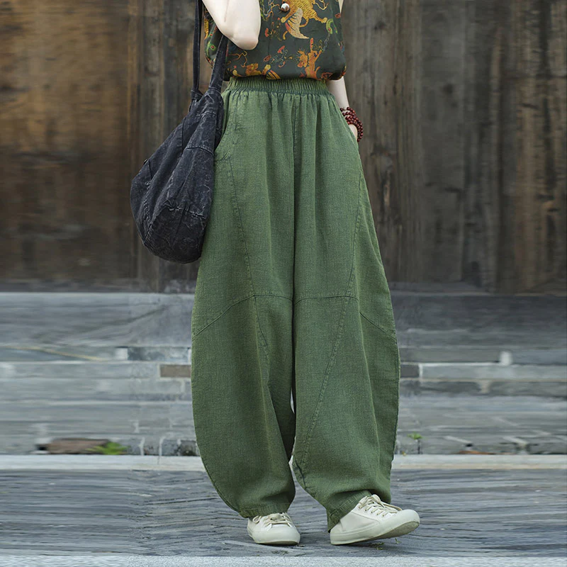 Pantaloni in cotone e lino con Buddha Stones , pantaloni harem larghi, pantaloni da yoga zen tai chi da donna - Image 18