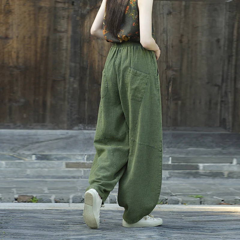 Pantaloni in cotone e lino con Buddha Stones , pantaloni harem larghi, pantaloni da yoga zen tai chi da donna - Image 19