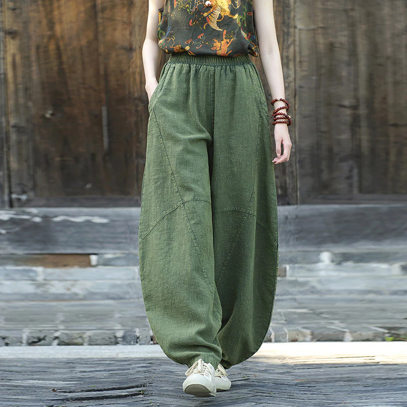 Pantaloni in cotone e lino con Buddha Stones , pantaloni harem larghi, pantaloni da yoga zen tai chi da donna - Image 20