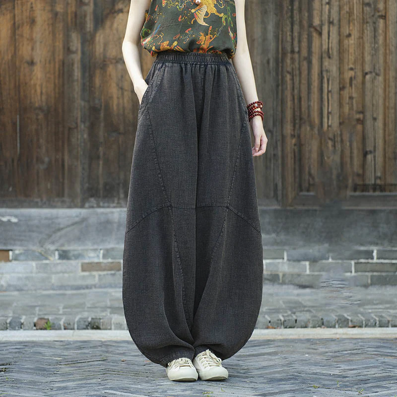 Pantaloni in cotone e lino con Buddha Stones , pantaloni harem larghi, pantaloni da yoga zen tai chi da donna - Image 21