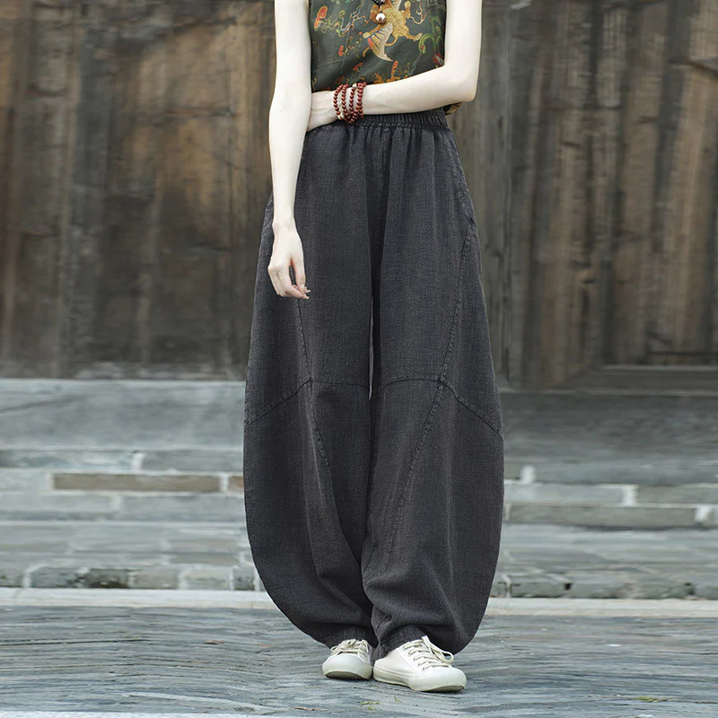 Pantaloni in cotone e lino con Buddha Stones , pantaloni harem larghi, pantaloni da yoga zen tai chi da donna - Image 22