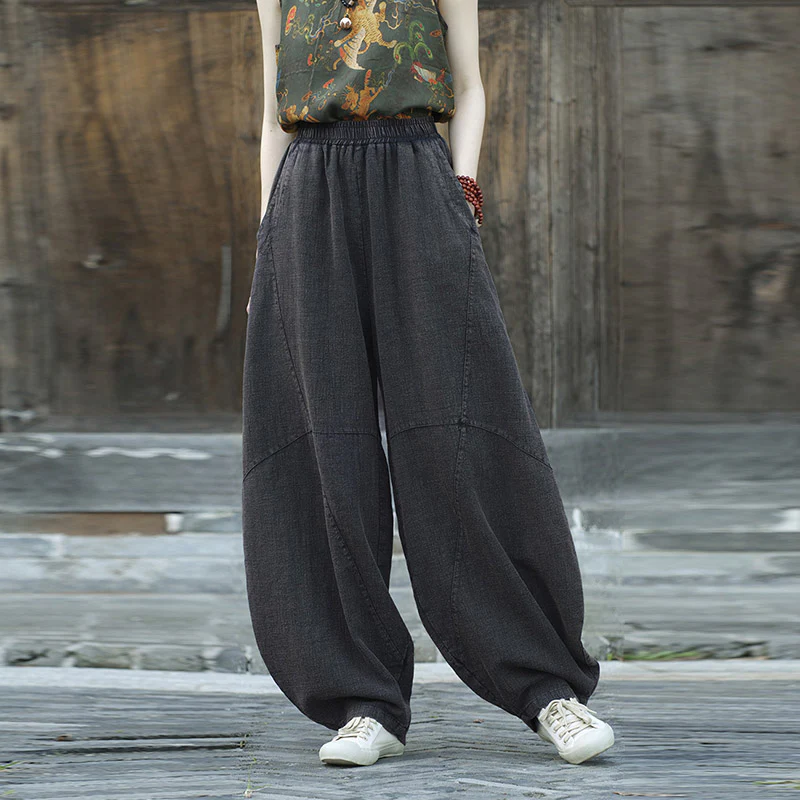 Pantaloni in cotone e lino con Buddha Stones , pantaloni harem larghi, pantaloni da yoga zen tai chi da donna - Image 23