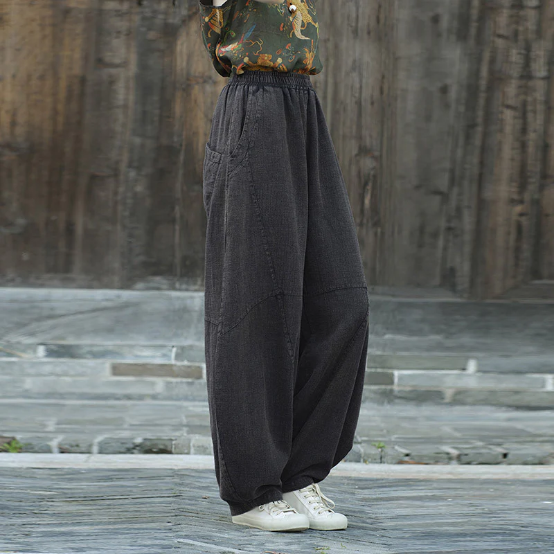 Pantaloni in cotone e lino con Buddha Stones , pantaloni harem larghi, pantaloni da yoga zen tai chi da donna - Image 24