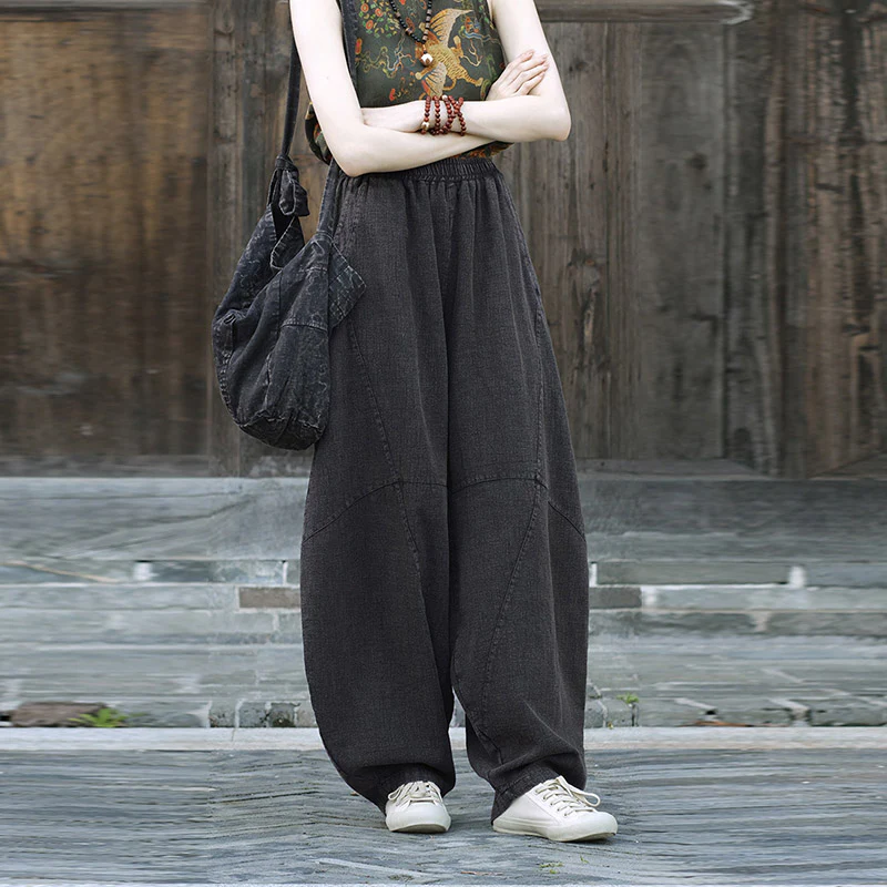 Pantaloni in cotone e lino con Buddha Stones , pantaloni harem larghi, pantaloni da yoga zen tai chi da donna - Image 26