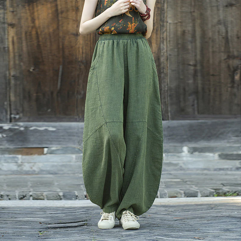 Pantaloni in cotone e lino con Buddha Stones , pantaloni harem larghi, pantaloni da yoga zen tai chi da donna - Image 28