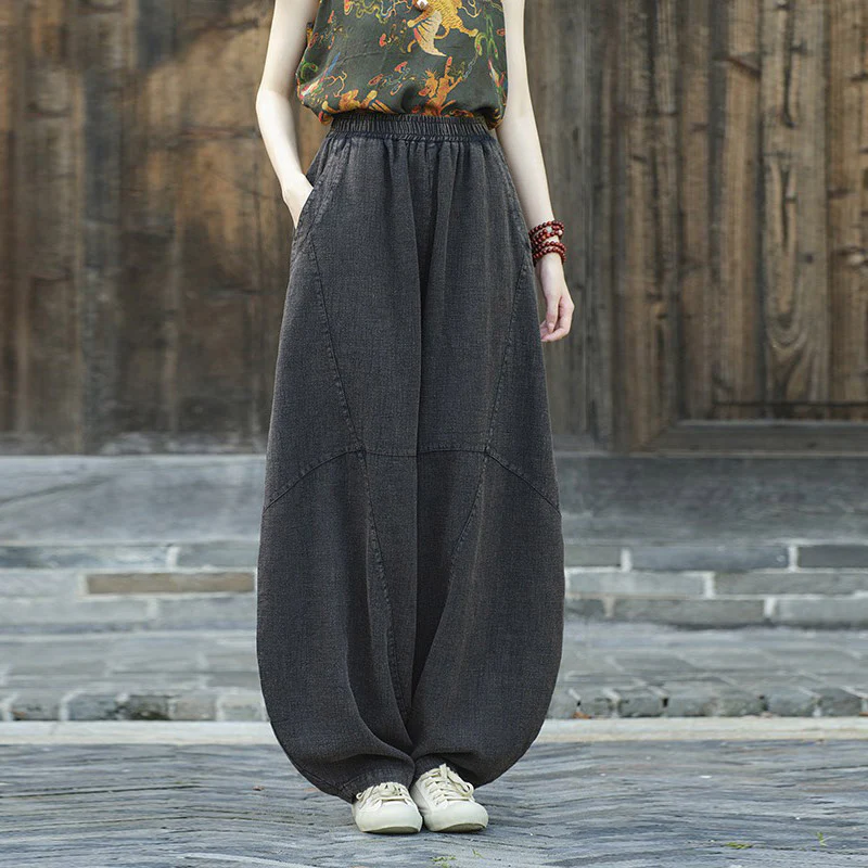 Pantaloni in cotone e lino con Buddha Stones , pantaloni harem larghi, pantaloni da yoga zen tai chi da donna - Image 31