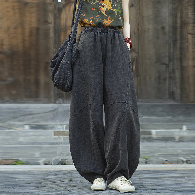 Pantaloni in cotone e lino con Buddha Stones , pantaloni harem larghi, pantaloni da yoga zen tai chi da donna - Image 32