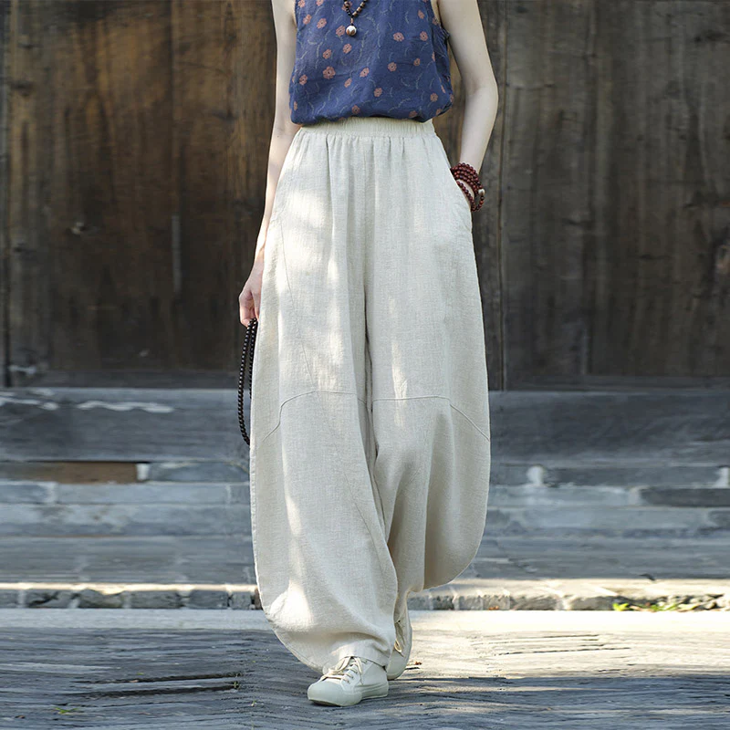 Pantaloni in cotone e lino con Buddha Stones , pantaloni harem larghi, pantaloni da yoga zen tai chi da donna - Image 33