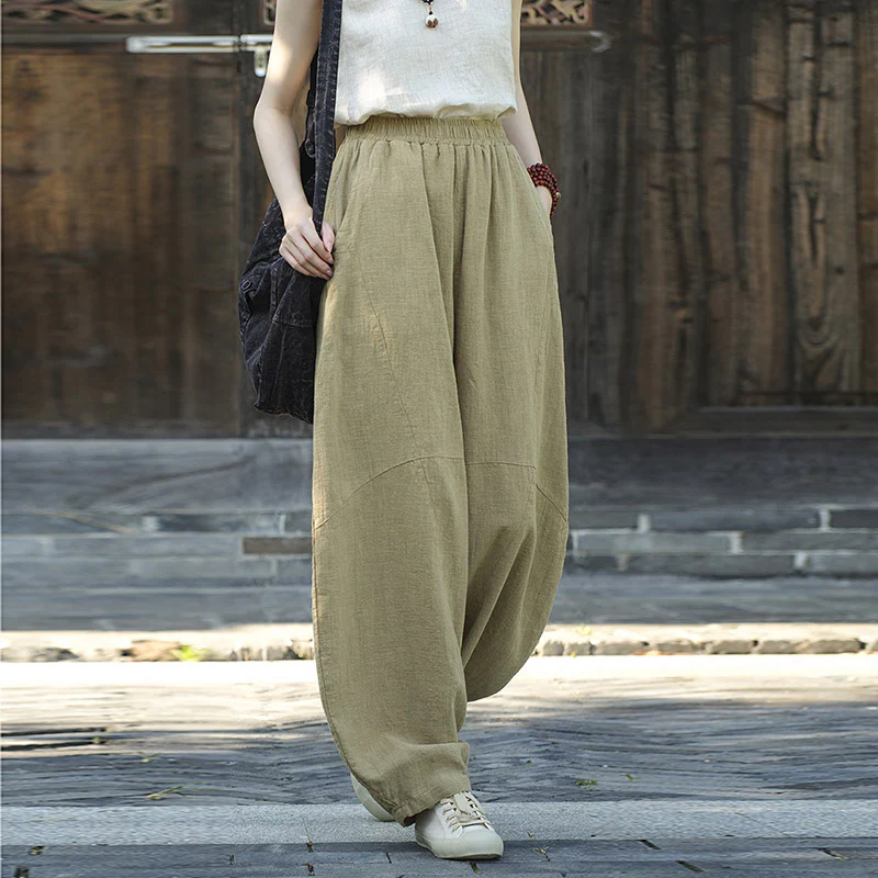 Pantaloni in cotone e lino con Buddha Stones , pantaloni harem larghi, pantaloni da yoga zen tai chi da donna - Image 34