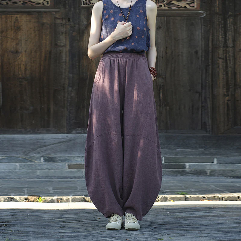 Pantaloni in cotone e lino con Buddha Stones , pantaloni harem larghi, pantaloni da yoga zen tai chi da donna - Image 35