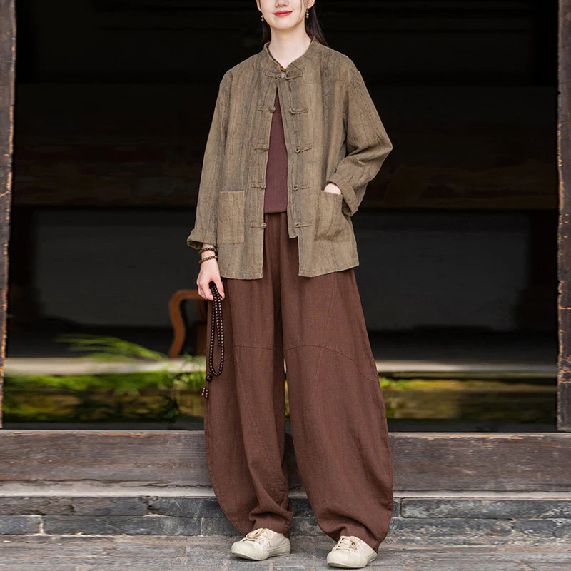 Pantaloni in cotone e lino con Buddha Stones , pantaloni harem larghi, pantaloni da yoga zen tai chi da donna - Image 37