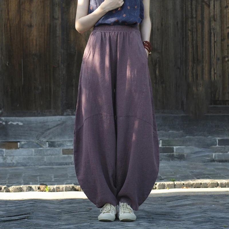 Pantaloni in cotone e lino con Buddha Stones , pantaloni harem larghi, pantaloni da yoga zen tai chi da donna - Image 5