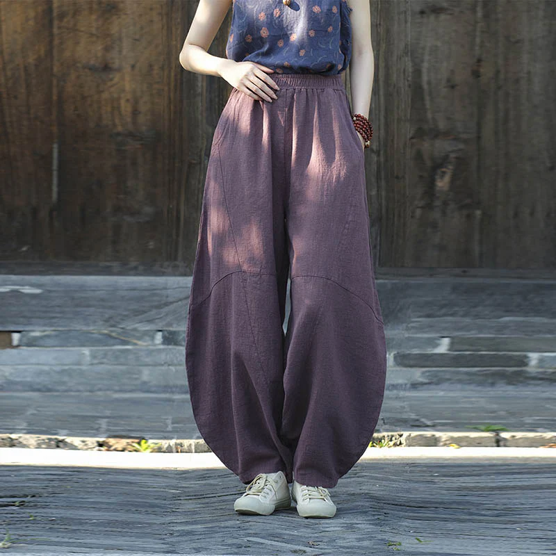 Pantaloni in cotone e lino con Buddha Stones , pantaloni harem larghi, pantaloni da yoga zen tai chi da donna - Image 6