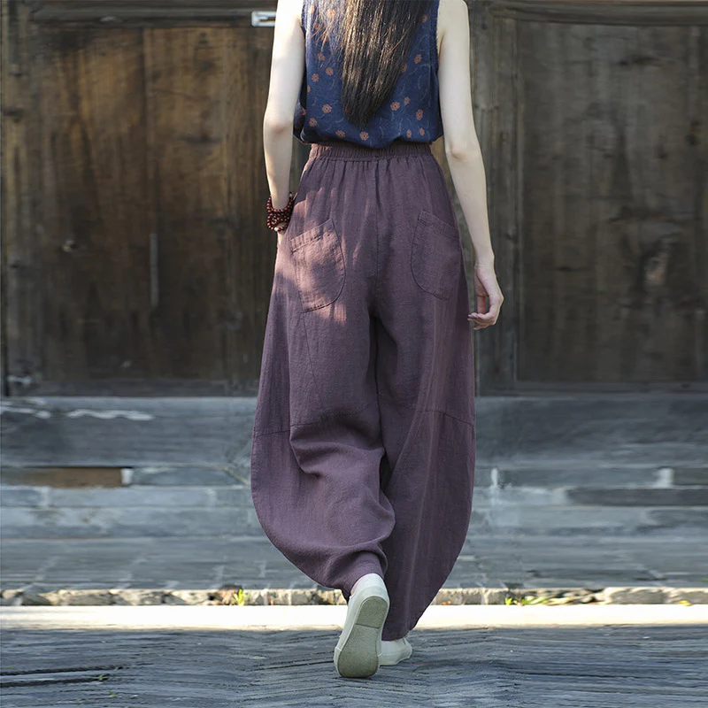 Pantaloni in cotone e lino con Buddha Stones , pantaloni harem larghi, pantaloni da yoga zen tai chi da donna - Image 7