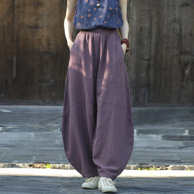 Pantaloni in cotone e lino con Buddha Stones , pantaloni harem larghi, pantaloni da yoga zen tai chi da donna - Image 8