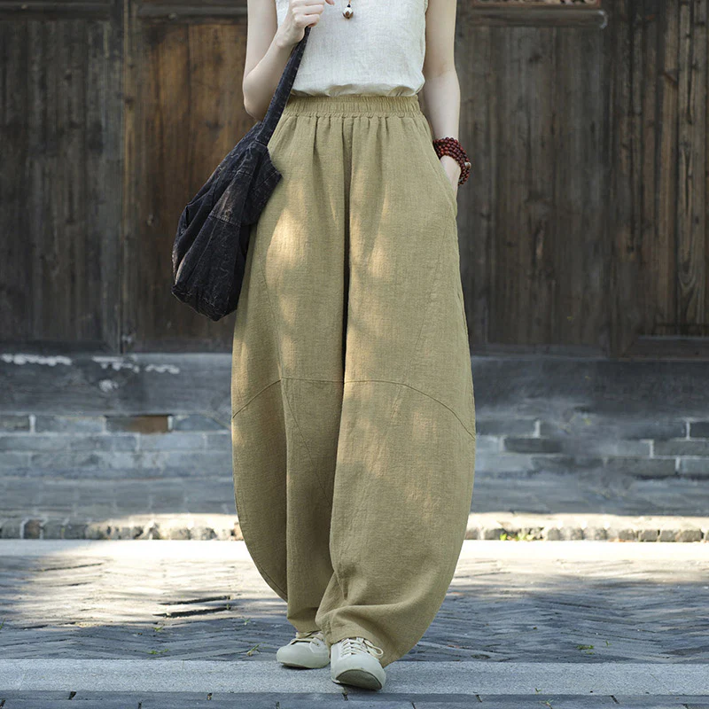 Pantaloni in cotone e lino con Buddha Stones , pantaloni harem larghi, pantaloni da yoga zen tai chi da donna - Image 9