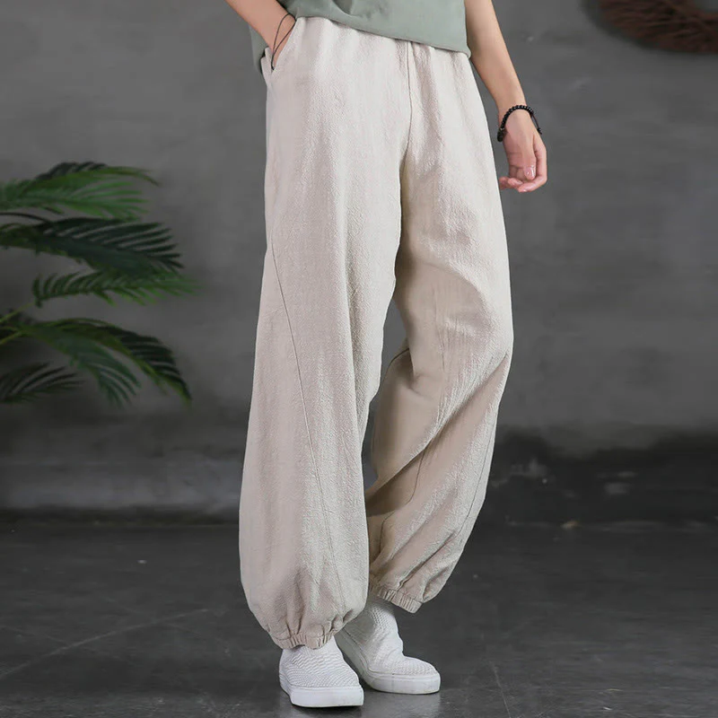 Pantaloni in cotone e lino ramiè tinta unita Buddha Stones con tasche - Image 11