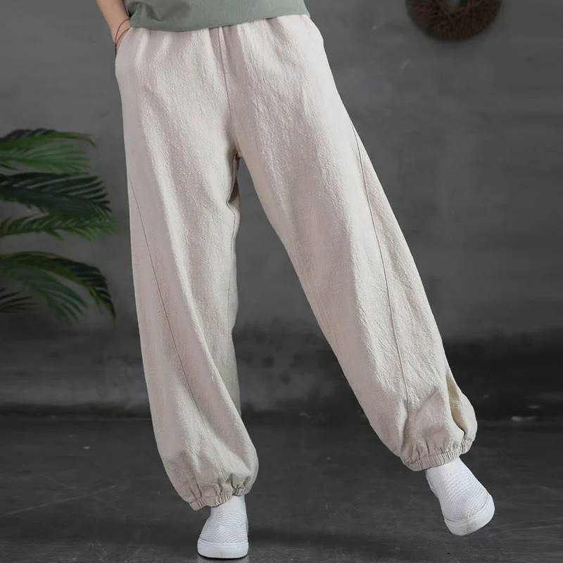 Pantaloni in cotone e lino ramiè tinta unita Buddha Stones con tasche - Image 13