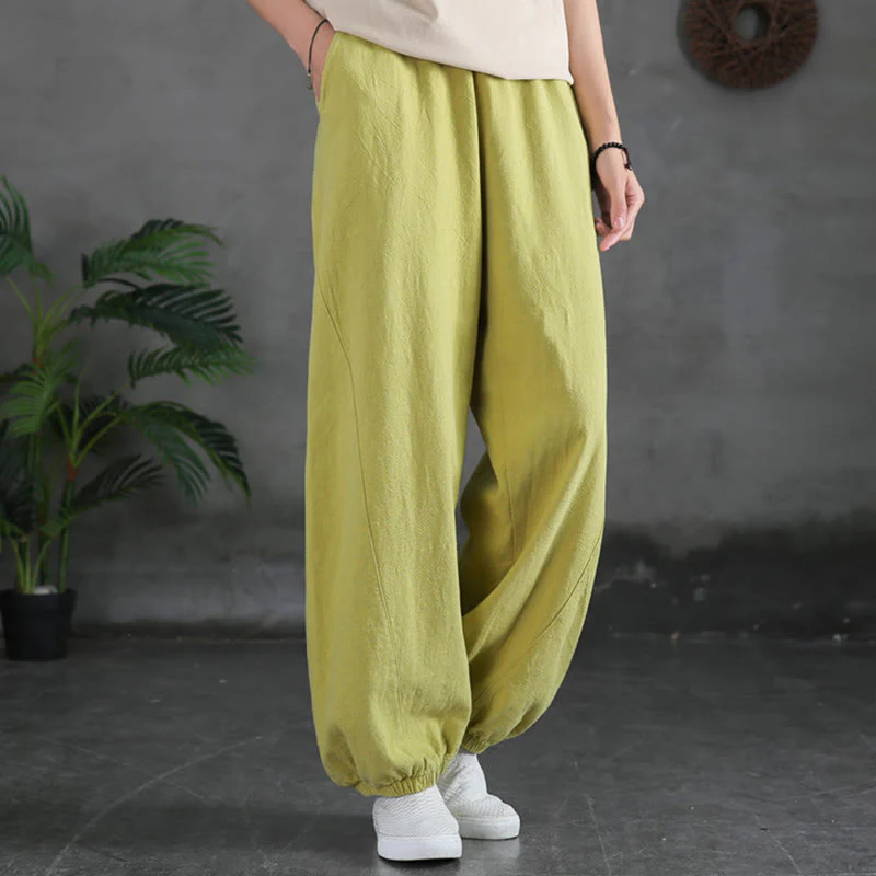 Pantaloni in cotone e lino ramiè tinta unita Buddha Stones con tasche - Image 16