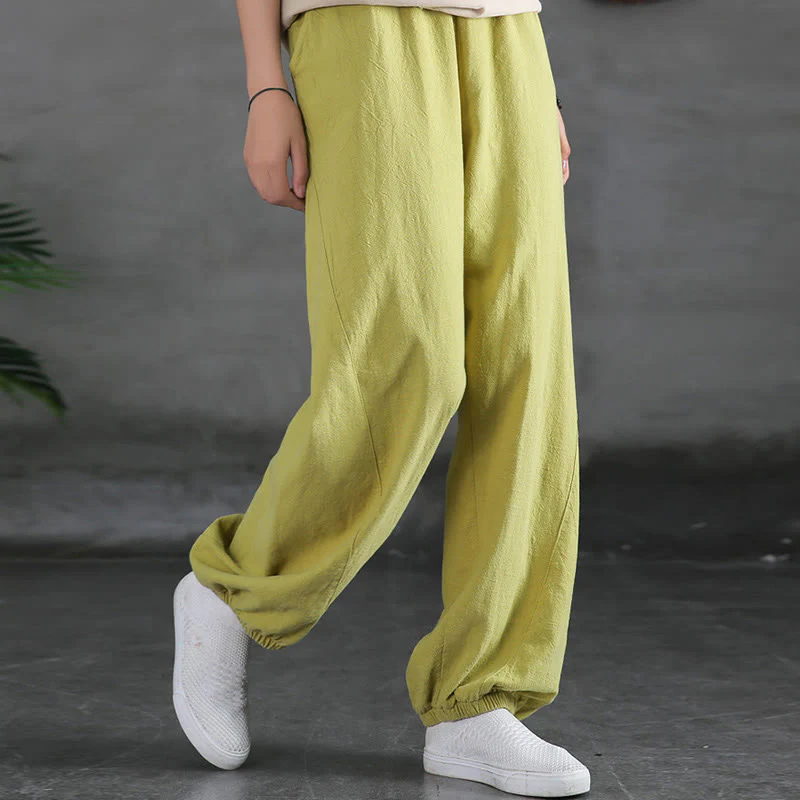 Pantaloni in cotone e lino ramiè tinta unita Buddha Stones con tasche - Image 17