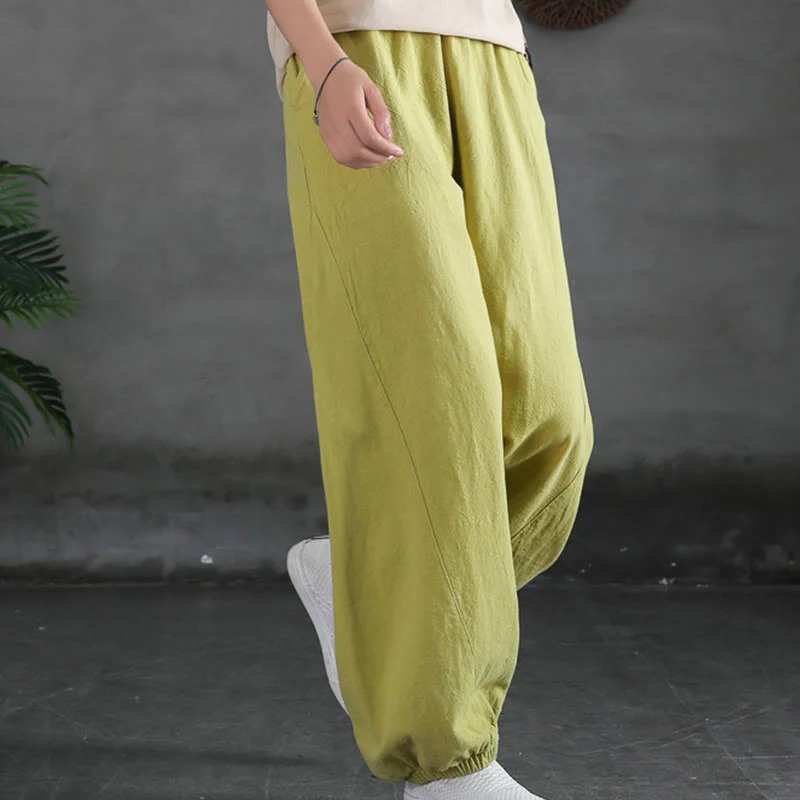Pantaloni in cotone e lino ramiè tinta unita Buddha Stones con tasche - Image 18