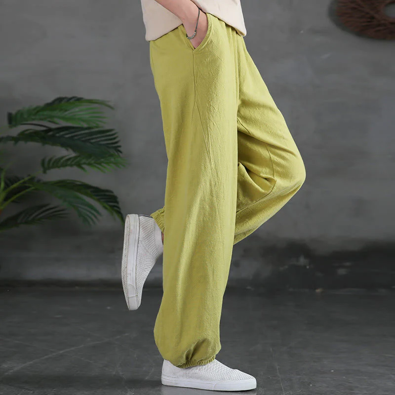 Pantaloni in cotone e lino ramiè tinta unita Buddha Stones con tasche - Image 19