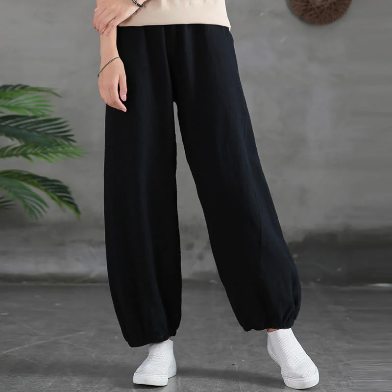 Pantaloni in cotone e lino ramiè tinta unita Buddha Stones con tasche - Image 38