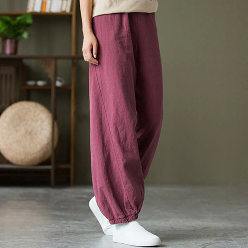 Pantaloni in cotone e lino ramiè tinta unita Buddha Stones con tasche - Image 49