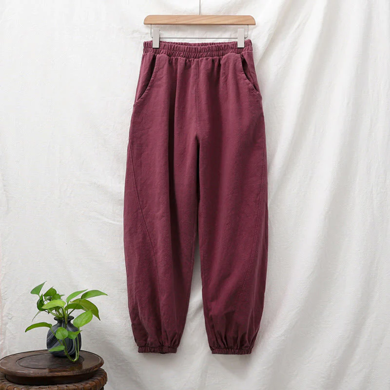 Pantaloni in cotone e lino ramiè tinta unita Buddha Stones con tasche - Image 58