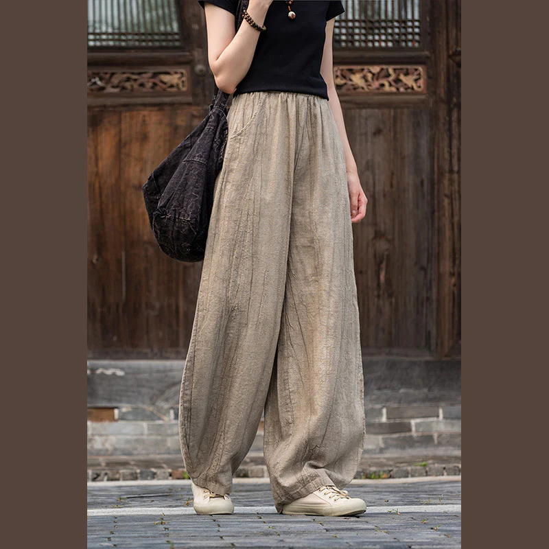 Pantaloni in lino e cotone ramiè Buddha Stones Pantaloni con design tie-dye Pantaloni larghi Zen Yoga da donna con tasche - Image 14