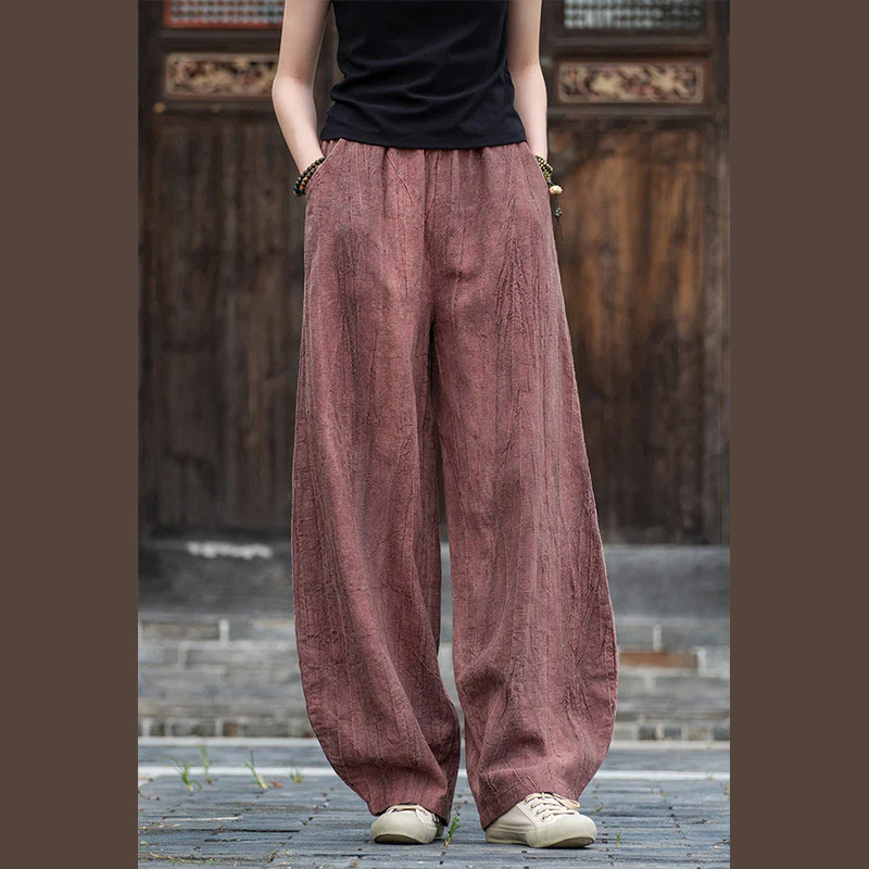 Pantaloni in lino e cotone ramiè Buddha Stones Pantaloni con design tie-dye Pantaloni larghi Zen Yoga da donna con tasche - Image 19
